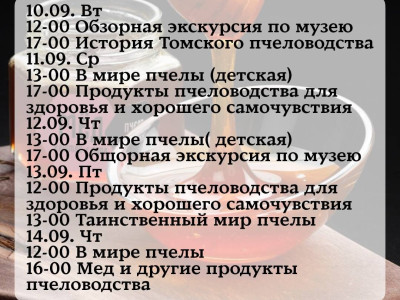 10 сентября 2024. Приглашаем на экскурсии в музей мёда и Томского пчеловодства "Пчелотека"